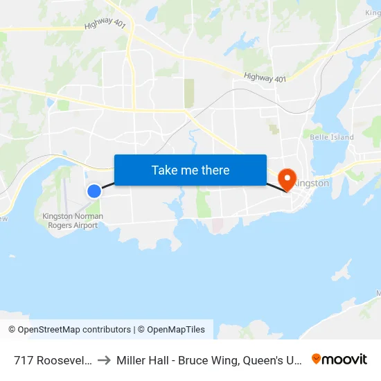 717 Roosevelt Dr. to Miller Hall - Bruce Wing, Queen's University map