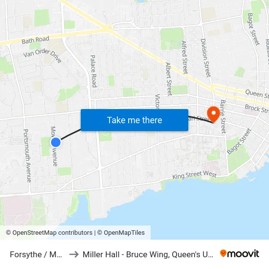 Forsythe / Mowat to Miller Hall - Bruce Wing, Queen's University map