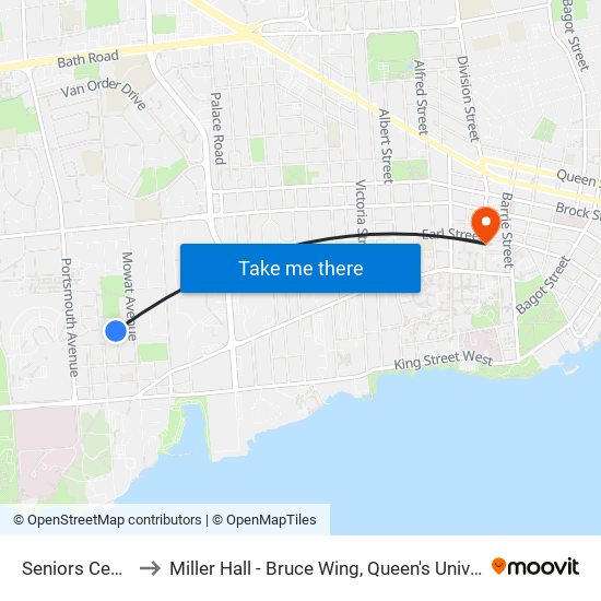 Seniors Centre (West Side Of Francis) to Miller Hall - Bruce Wing, Queen's University map