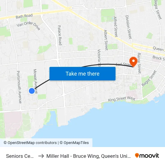 Seniors Centre to Miller Hall - Bruce Wing, Queen's University map