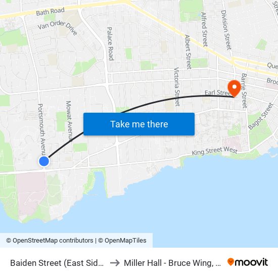 Baiden Street (East Side Of Portsmouth) to Miller Hall - Bruce Wing, Queen's University map