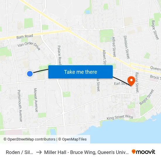 Roden / Silver to Miller Hall - Bruce Wing, Queen's University map