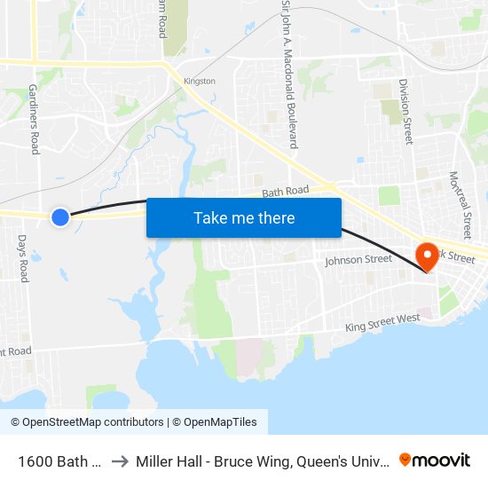 1600 Bath Road (South Side) to Miller Hall - Bruce Wing, Queen's University map