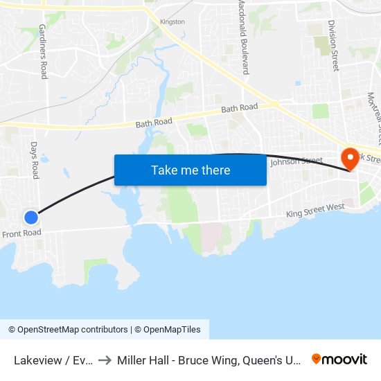 Lakeview / Evelyn to Miller Hall - Bruce Wing, Queen's University map