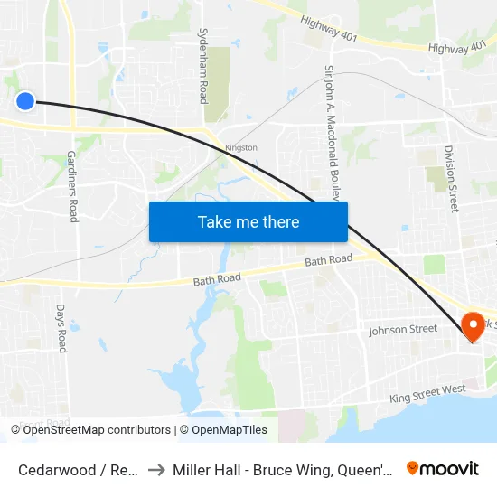 Cedarwood / Redwood to Miller Hall - Bruce Wing, Queen's University map