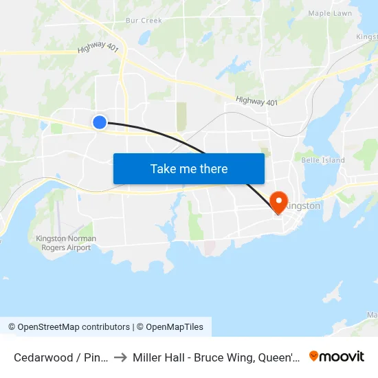 Cedarwood / Pinewood to Miller Hall - Bruce Wing, Queen's University map