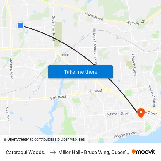 Clyde Court (South Side Of Cataraqui Woods) to Miller Hall - Bruce Wing, Queen's University map