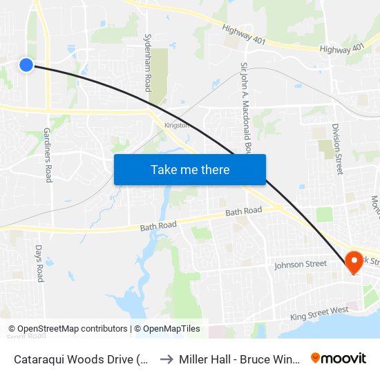 Cataraqui Woods Drive (West Side Of Midland) to Miller Hall - Bruce Wing, Queen's University map