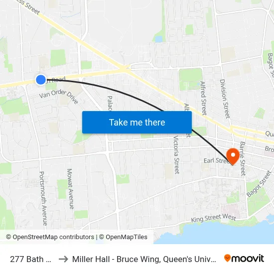 277 Bath Rd. to Miller Hall - Bruce Wing, Queen's University map