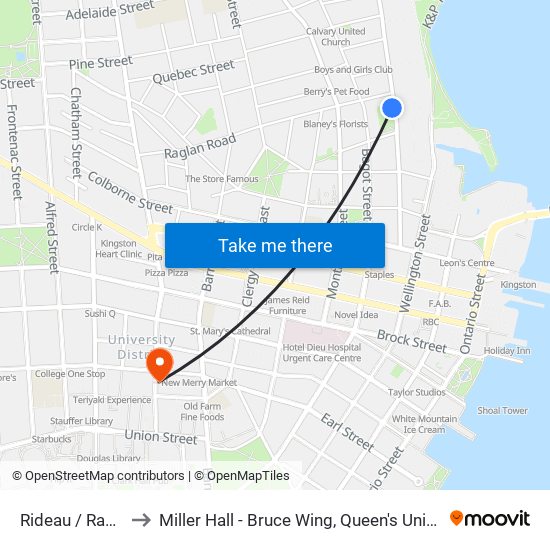 Rideau / Raglan to Miller Hall - Bruce Wing, Queen's University map