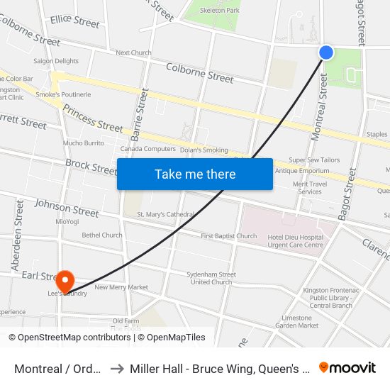 Montreal / Ordnance to Miller Hall - Bruce Wing, Queen's University map