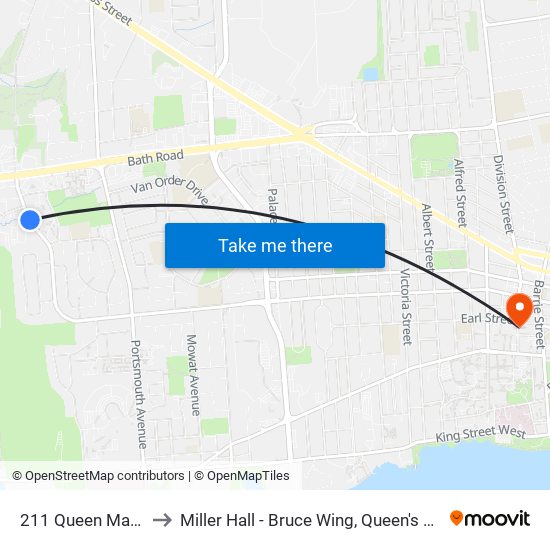 211 Queen Mary Road (East Side) to Miller Hall - Bruce Wing, Queen's University map