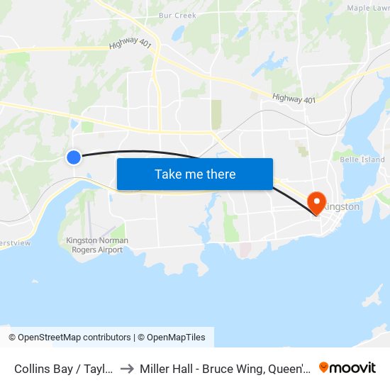 Taylor-Kidd Boulevard (East Side Of Collins Bay) to Miller Hall - Bruce Wing, Queen's University map