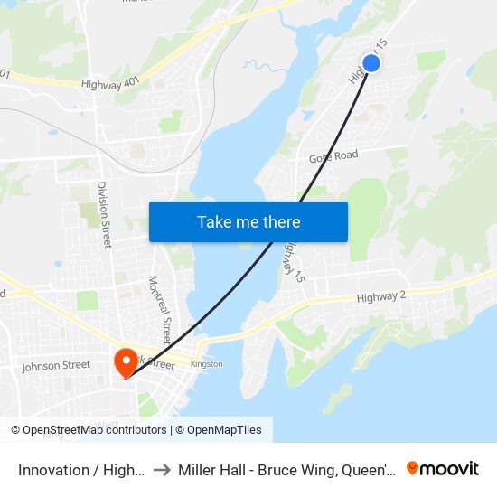 Innovation / Highway 15 to Miller Hall - Bruce Wing, Queen's University map