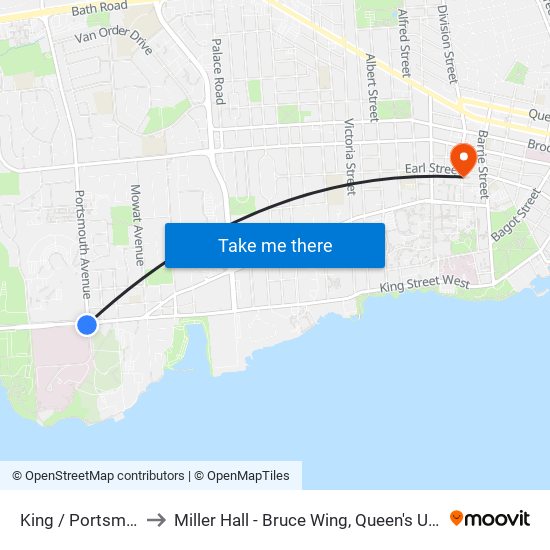 King / Portsmouth to Miller Hall - Bruce Wing, Queen's University map