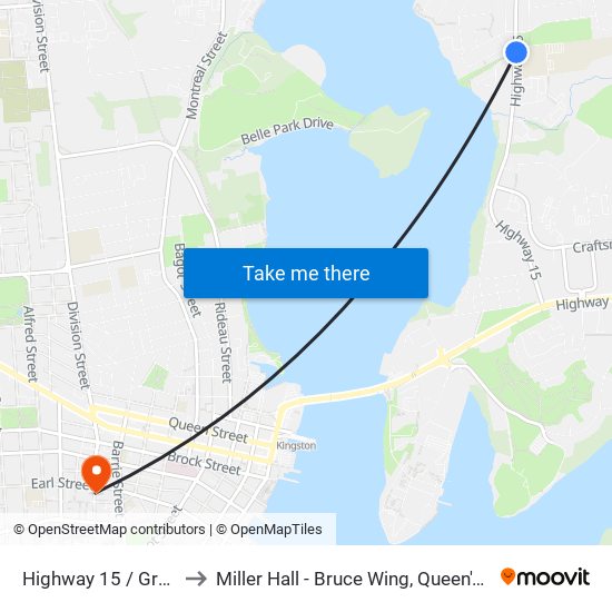 Grenadier Drive (East Side Of Highway 15) to Miller Hall - Bruce Wing, Queen's University map