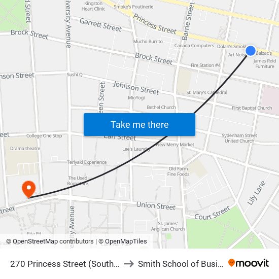 270 Princess Street (South Side) to Smith School of Business map