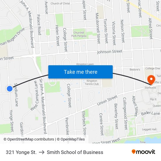 321 Yonge Street (East Side) to Smith School of Business map