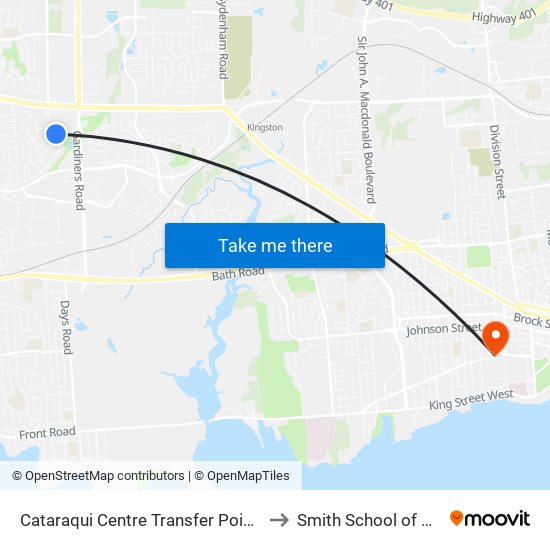 Cataraqui Centre Transfer Point Platform 4 to Smith School of Business map