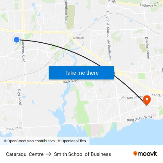 Cataraqui Centre Transfer Point Platform 4 to Smith School of Business map