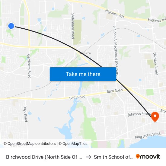 Cataraqui Woods / Birchwood to Smith School of Business map