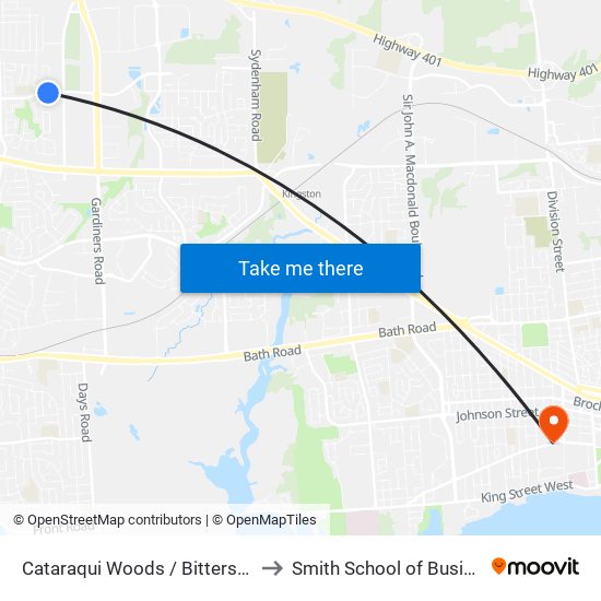 Cataraqui Woods / Bittersweet to Smith School of Business map