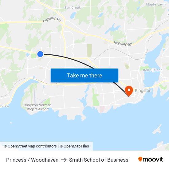 Princess / Woodhaven to Smith School of Business map