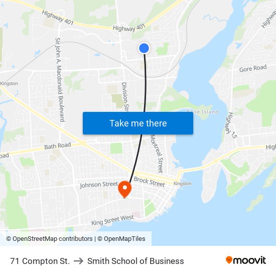 71 Compton St. to Smith School of Business map