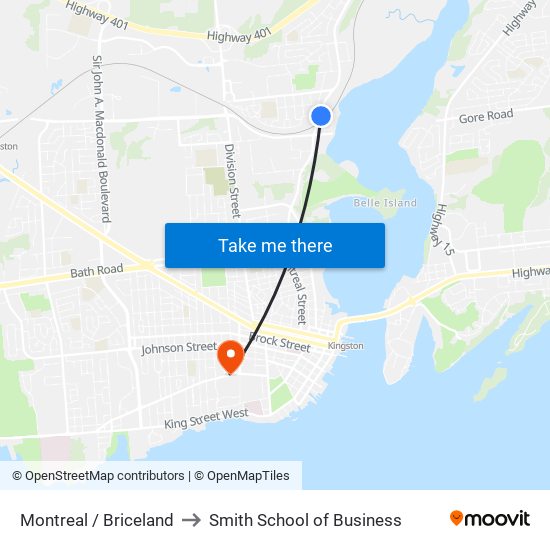 Montreal / Briceland to Smith School of Business map