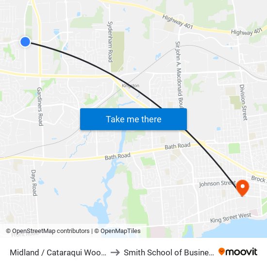 Midland / Cataraqui Woods to Smith School of Business map