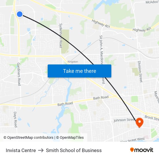 Invista Centre to Smith School of Business map