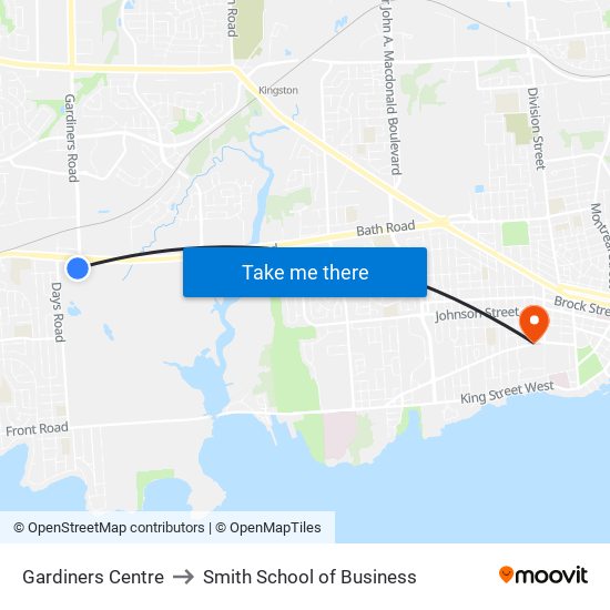 Gardiners Centre Transfer Point to Smith School of Business map