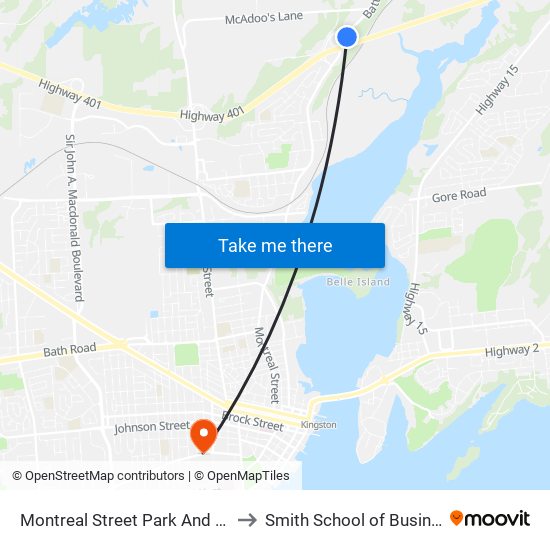 Montreal Street Park And Ride to Smith School of Business map