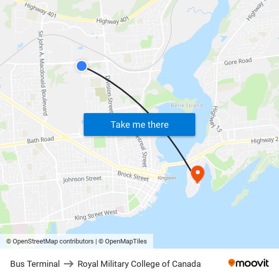 Bus Terminal to Royal Military College of Canada map