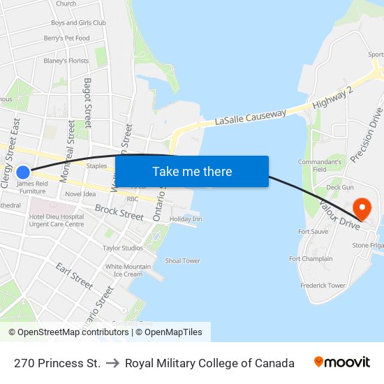 270 Princess Street (South Side) to Royal Military College of Canada map