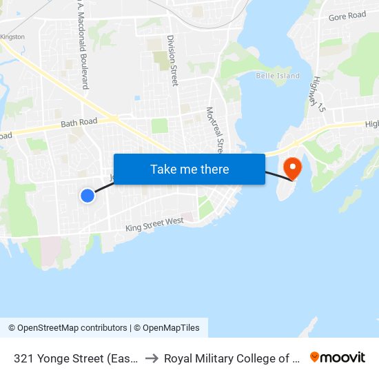 321 Yonge Street (East Side) to Royal Military College of Canada map