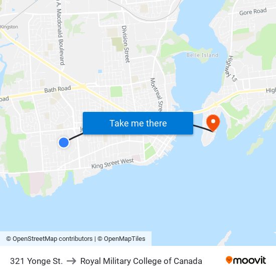 321 Yonge Street (East Side) to Royal Military College of Canada map