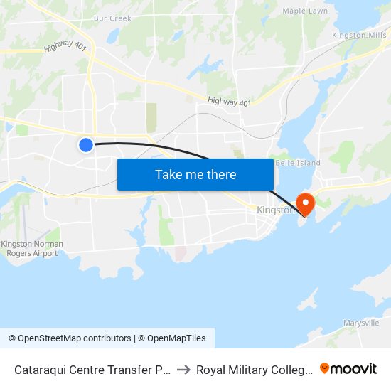 Cataraqui Centre Transfer Point Platform 8 to Royal Military College of Canada map