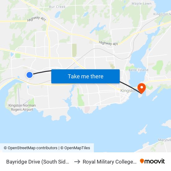 Bayridge Drive (South Side Of Hudson) to Royal Military College of Canada map