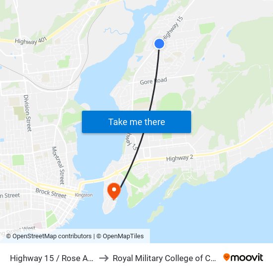 Highway 15 / Rose Abbey to Royal Military College of Canada map