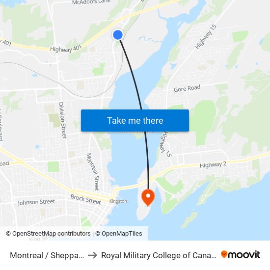 Montreal / Sheppard to Royal Military College of Canada map