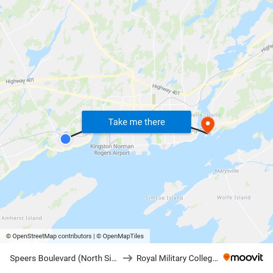 Speers Boulevard (North Side Of Amherst) to Royal Military College of Canada map