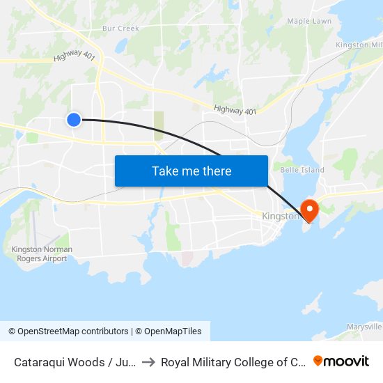 Cataraqui Woods / Juniper to Royal Military College of Canada map