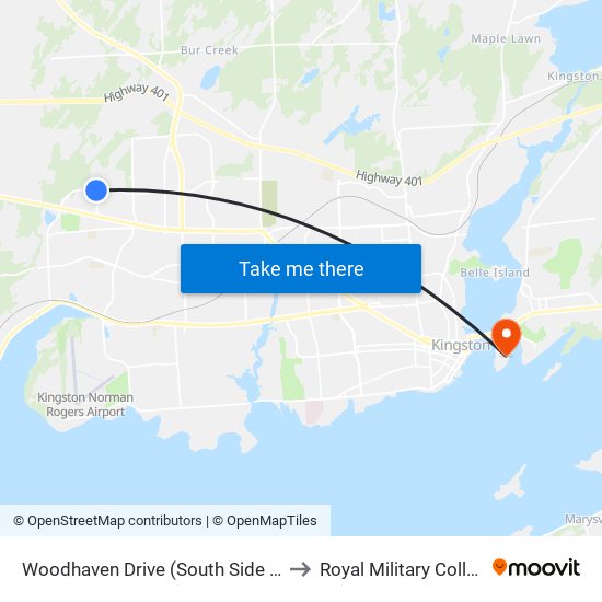 Woodhaven Drive (South Side Of Cataraqui Woods) to Royal Military College of Canada map