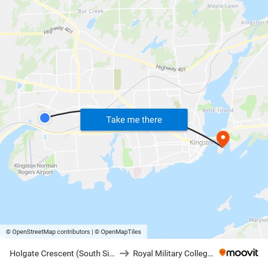 Holgate Crescent (South Side Of Hudson) to Royal Military College of Canada map