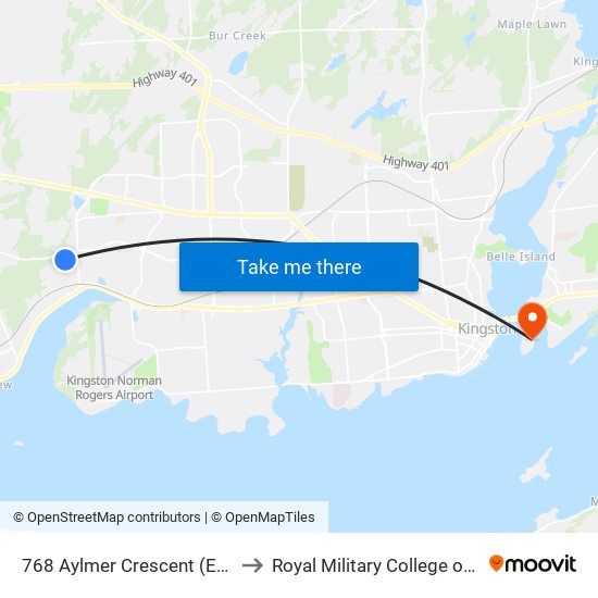 768 Aylmer Crescent (East Side) to Royal Military College of Canada map