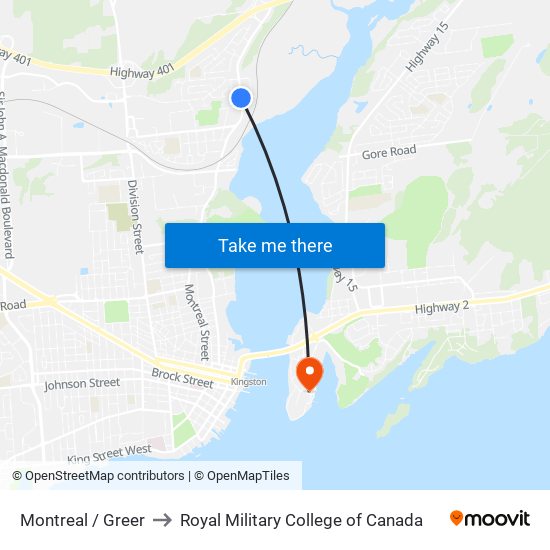 Montreal / Greer to Royal Military College of Canada map