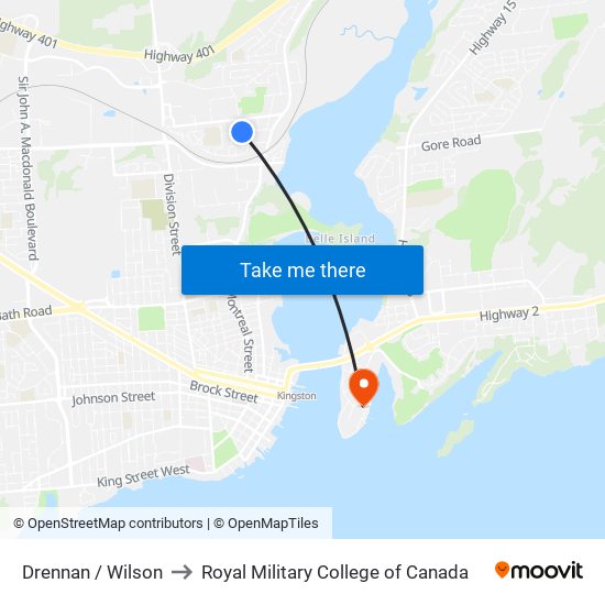 Wilson Street (South Side Of Drennan) to Royal Military College of Canada map