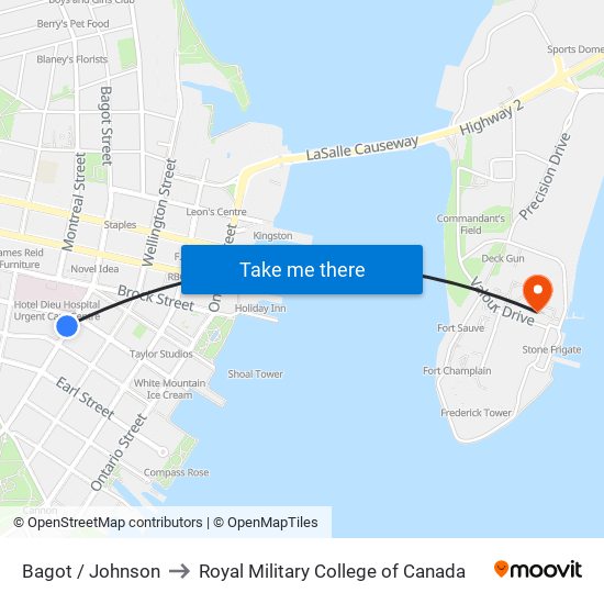 Bagot / Johnson to Royal Military College of Canada map