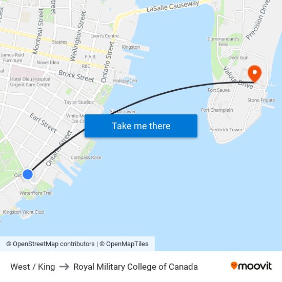 West / King to Royal Military College of Canada map